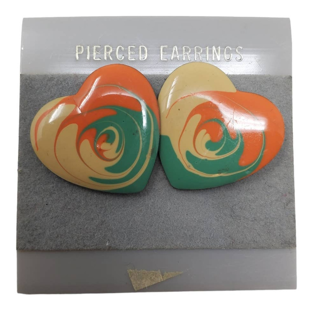 Vintage Heart Shape Retro Art Deco Metal 80's Vibe Fashion Earrings